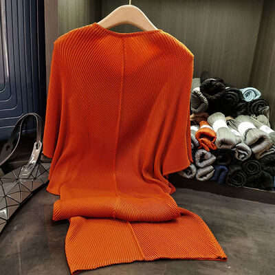 Women's Summer Dress Elegant Solid Color Loose Slimming Batwing Sleeve V-Neck Dragon Scale Pleated Casual