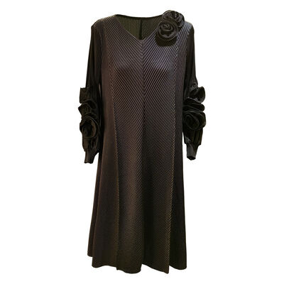 High-End Western-Style Pleated for Spring Summer V Neck Floor-Length Puff Sleeves Loose Slimming Look Front Casual