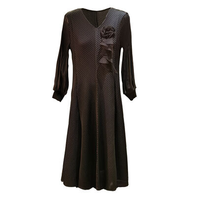 Versatile Design Solid Color Long Sleeve Midi Plus Size Fish Scale Pleated Slimming Three-Dimensional Front Button New Stylish