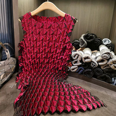 Women's Unique Asymmetrical Satin Vest Skirt Beveled Pleated Sleeveless Glossy Pleats Loose Niche Casual Washable Solid