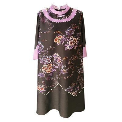Mid-Length Dress New Chinese Loose Plus Size Beaded Print Casual Mid-Length Dress for Spring Slimming New