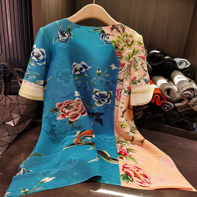 Spring Summer New Fashion Mid-Length Floor-Length Skirts Chinoiserie Floral Floral Print Pleated Loose Fit Large Size for