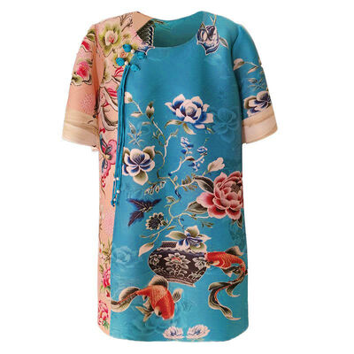 Spring Summer New Fashion Mid-Length Floor-Length Skirts Chinoiserie Floral Floral Print Pleated Loose Fit Large Size for