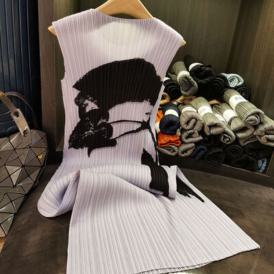 High-End Pleated Floral Dress Loose Slim Ladylike Elegant Sleeveless Round Neck Versatile Floor-Length Long Skirt