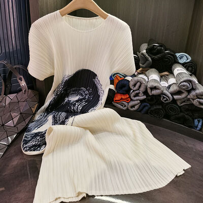 High-End Pleated Floral Dress Loose Slim Ladylike Elegant Sleeveless Round Neck Versatile Floor-Length Long Skirt