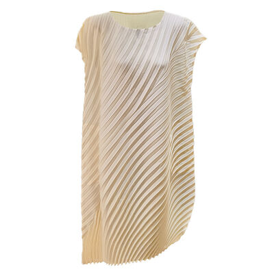 Women's Summer New Pleated Loose Plus Size Midi Dress Solid Color round Neck Woven Irregular Dress