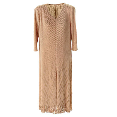 Striped Gold Dress Temperament V-neck Fashionable  Fringe Pleated Mid Length Skirt