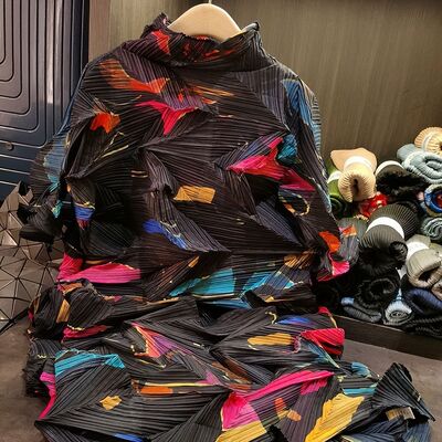 Casual Printed Dress High-End Waist Lace-Up Pleated Long Skirt for Spring European American Cross-Border New