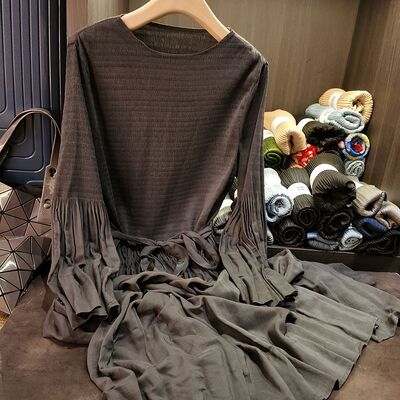 Women's Elegant A-Line Slim Dress High-End New Spring Fashion Solid Color Mid-Length Skirt Natural Waist Casual Style