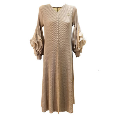 Women's Long Chiffon Skirt with Dragon Scale Pleated Dress V-Neck Solid Color for Spring and Summer Digital Printing