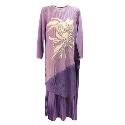 Pleated Floral Chiffon Elegant Slim Long-Sleeved Office Maxi Dress Floor-Length Summer Neck Print