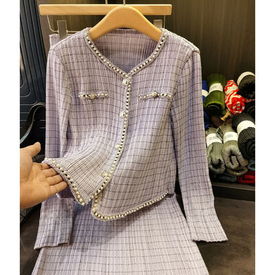 Women's Spring Two-piece Set New Fashionable Bead Pleated High Waisted Skirt