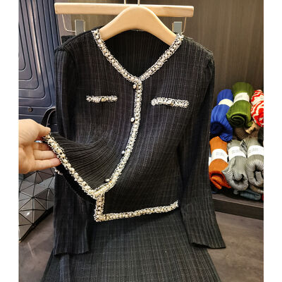 Women's Spring Two-piece Set New Fashionable Bead Pleated High Waisted Skirt