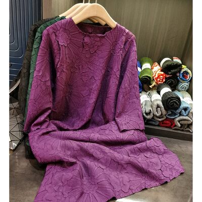 Women's Spring New Casual Elegant Mid-Length Dress Heavy Embroidery Embossed Pleated A-Line High-End Loose Plus Chiffon