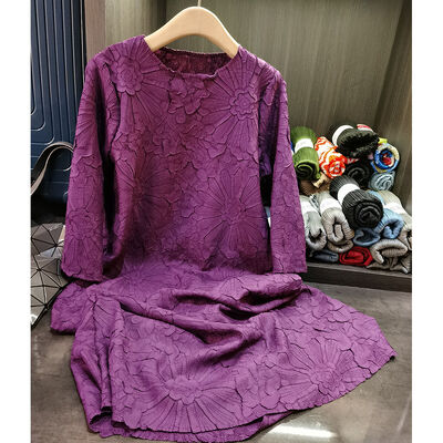 Women's Spring New Casual Elegant Mid-Length Dress Heavy Embroidery Embossed Pleated A-Line High-End Loose Plus Chiffon