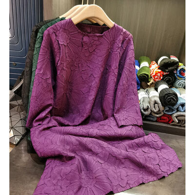 Women's Spring New Casual Elegant Mid-Length Dress Heavy Embroidery Embossed Pleated A-Line High-End Loose Plus Chiffon