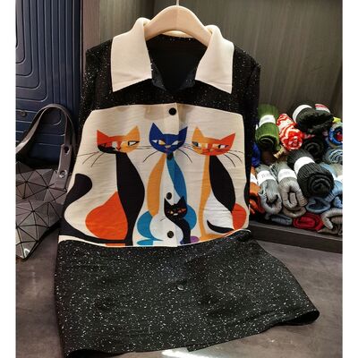 Women's Spring New Style Dress with Printed Pleated Collar Fashionable Loose Midi Skirt Chiffon Natural Waistline for Commuting