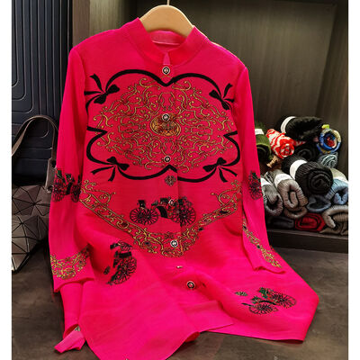 Women's Elegant Loose Long-Sleeved Midi Shirt Dress Retro Floral Printed Pleated Dress for Spring Casual for Mother's