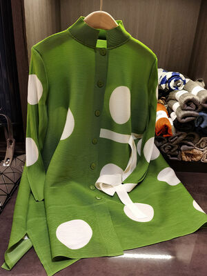 High End Three House Style Stand up Collar Polka Dot Loose Oversized Pleated Dress Single Breasted Shirt Skirt for Women's Sprin