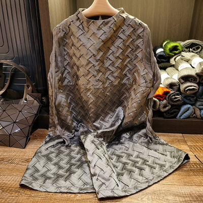 Design Idea Niche Woven Shape Fabric Pleated Dress 2024 Autumn New Loose Slim Long Sleeve A-line Skirt