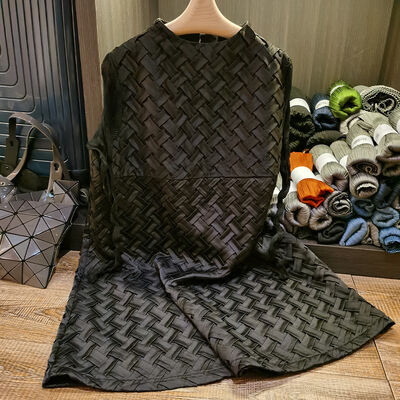 Design Idea Niche Woven Shape Fabric Pleated Dress 2024 Autumn New Loose Slim Long Sleeve A-line Skirt