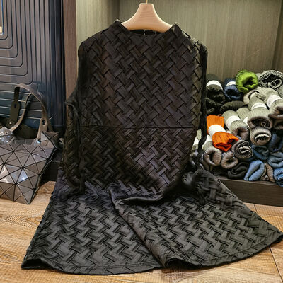 Design Idea Niche Woven Shape Fabric Pleated Dress 2024 Autumn New Loose Slim Long Sleeve A-line Skirt