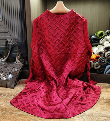 Design Idea Niche Woven Shape Fabric Pleated Dress 2024 Autumn New Loose Slim Long Sleeve A-line Skirt