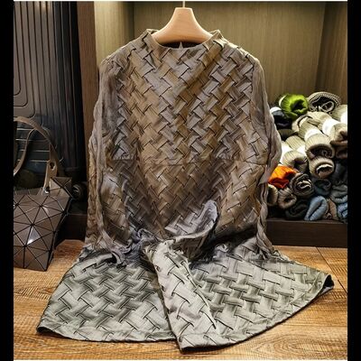 Design Idea Niche Woven Shape Fabric Pleated Dress 2024 Autumn New Loose Slim Long Sleeve A-line Skirt