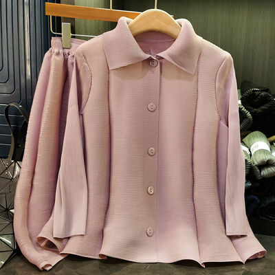 High-End Women's Two-Piece Set Elegant Age-Reducing Pure Color Single-Breasted Pleated Skirt Lapel Casual Suit for Spring