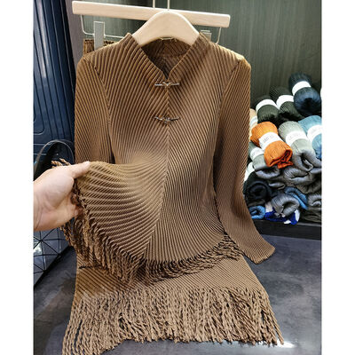 Spring Fold Suit Women's New Stand Collar Top Fashion Fringe Design Half Skirt Simple Two-piece Set