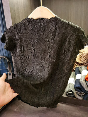 Sanzhai Summer New Style Versatile Slimming Solid Color Top Breathable Short-Sleeved T-shirt Simple Japanese Style Pleated