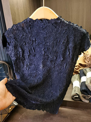 Sanzhai Summer New Style Versatile Slimming Solid Color Top Breathable Short-Sleeved T-shirt Simple Japanese Style Pleated