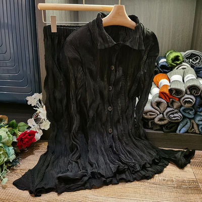 Women's Casual Autumn Daily Wear Single Breasted Long Sleeve Pleated Shirt and High Waist Skirt New Two-piece Set