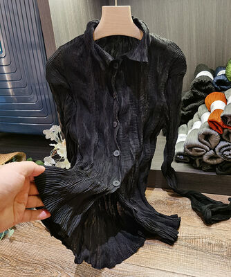 Women's Casual Autumn Daily Wear Single Breasted Long Sleeve Pleated Shirt and High Waist Skirt New Two-piece Set