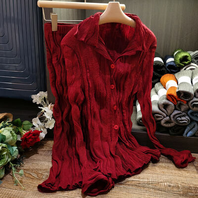 Women's Casual Autumn Daily Wear Single Breasted Long Sleeve Pleated Shirt and High Waist Skirt New Two-piece Set