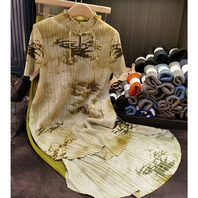 Sanzhai New Fashion Outfit Two-Piece Set Chinese Style Retro Stand Collar Button Top Dress Wide Leg Pants for Women Casual