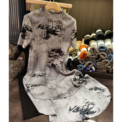 Sanzhai New Fashion Outfit Two-Piece Set Chinese Style Retro Stand Collar Button Top Dress Wide Leg Pants for Women Casual