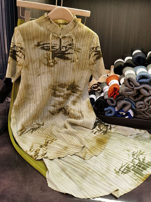 Sanzhai New Fashion Outfit Two-Piece Set Chinese Style Retro Stand Collar Button Top Dress Wide Leg Pants for Women Casual