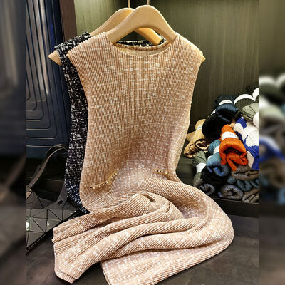 Elegant Fragrant Maple Nice Dress Set Female Heavy Industry Nail Bead Pleated Small Coat Sleeveless Dress Skirt