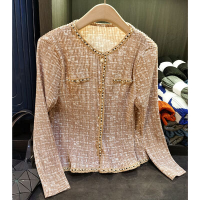 Elegant Fragrant Maple Nice Dress Set Female Heavy Industry Nail Bead Pleated Small Coat Sleeveless Dress Skirt