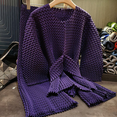 Western Commuting Waist Compression Pleated Top Wide Leg Pants Two-piece Set 2024 Autumn New Fashion Pleated Suit Women