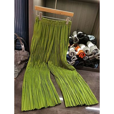 Women's High Waist Culottes Casual Summer Micro Elastic Full Length Pants Pleated Polyester Baggy Trousers Comfortable Plain