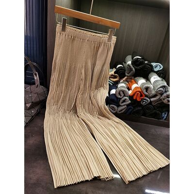 Women's High Waist Culottes Casual Summer Micro Elastic Full Length Pants Pleated Polyester Baggy Trousers Comfortable Plain