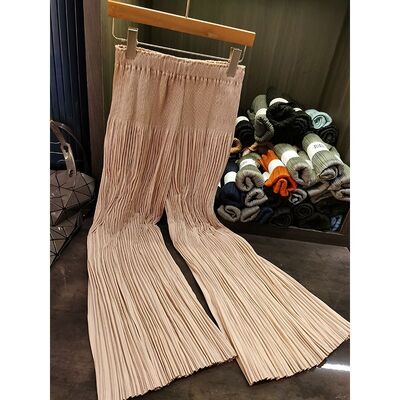 Women's High Waist Culottes Casual Summer Micro Elastic Full Length Pants Pleated Polyester Baggy Trousers Comfortable Plain