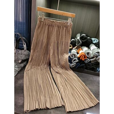 Women's High Waist Culottes Casual Summer Micro Elastic Full Length Pants Pleated Polyester Baggy Trousers Comfortable Plain