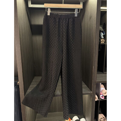 Brown Color Floral Print Drawstring Waist Straight Full Length Casual Autumn Woven Flat Breathable Pants Trousers for Women