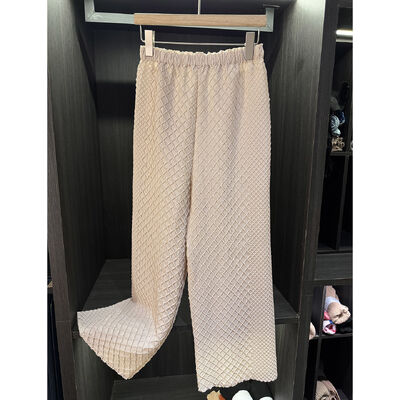 Brown Color Floral Print Drawstring Waist Straight Full Length Casual Autumn Woven Flat Breathable Pants Trousers for Women