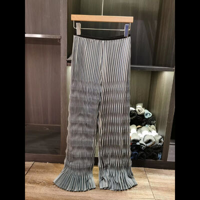 High-End Women's Casual Elastic Waist Straight-Leg Pants New Summer Style Versatile Slimming Wavy Pattern Simple Solid Loose