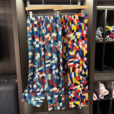 High end contrasting color printed pleated summer new style temperament versatile slimming straight leg casual pants