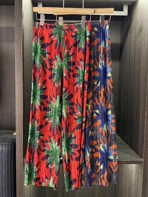 Autumn New Style Women's Casual Pants Unique High Waist Print Design Color-Blocking & Pleated Versatile Slimming Wide-Leg Style